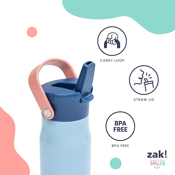 Zak Designs Harmony Hello Kitty 20oz Water Bottle for Travel or At Home, Recycled Stainless Steel is Leak-Proof When Closed and Vacuum Insulated with Straw Lid and Carry Handle