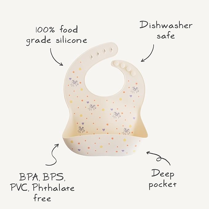 mushie x Bluey Silicone Baby Bib | Adjustable Fit Waterproof Bibs (Bluey Sage)