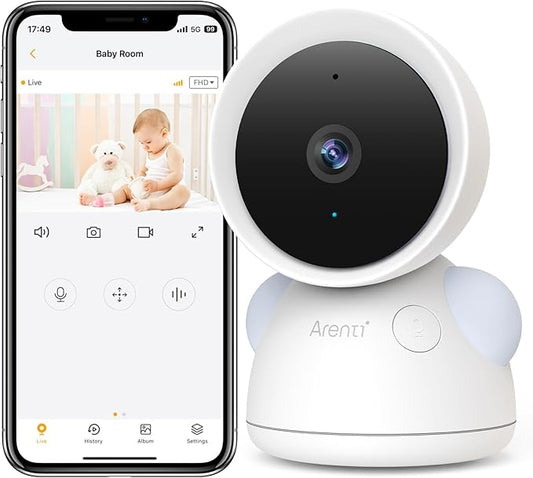 ARENTI Baby Camera Monitor, 2K/3MP WiFi 6, Smartphone App, Super Night Vision, Crying Detection, Auto Tracking, Temp&Humidity Sensor, Cloud&SD Card Storage (D3)