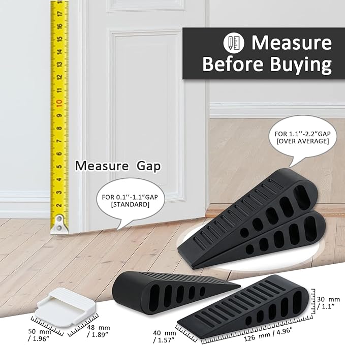 JQK Rubber Door Stopper Wedge, Black 4 Pack Soft TPR Premium Door Stops for Bottom of Heavy Duty Door on Tile, Concrete, Carpet, Wooden Floor, DSB61-BK-P4
