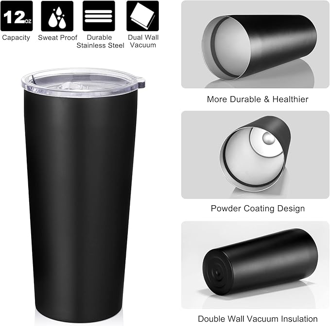 VEGOND 20oz Tumbler Bulk with Lid and Straw 1 Pack, Stainless Steel Vacuum Insulated Tumbler, Double Wall Coffee Cup Travel Mug, Black