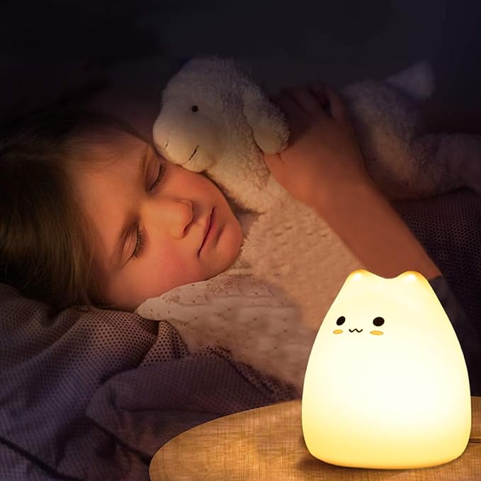 ZKLiLi Cat Night Light for Kids,Cute Night Lamp for Nursery,Squishy Silicone Cat Touch Lights Portable, Gift for Birthday and Christmas for Kids Baby Children