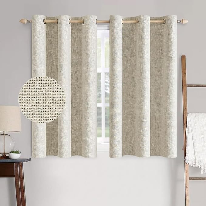 MIULEE 100% Blackout Linen Textured Curtains for Bedroom Solid Thermal Insulated Cream Grommet Room Darkening Curtains & Drapes Luxury Decor for Living Room Nursery 42 x 63 Inch (2 Panels)
