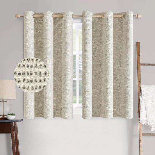 MIULEE 100% Blackout Linen Textured Curtains for Bedroom Solid Thermal Insulated Cream Grommet Room Darkening Curtains & Drapes Luxury Decor for Living Room Nursery 42 x 63 Inch (2 Panels)