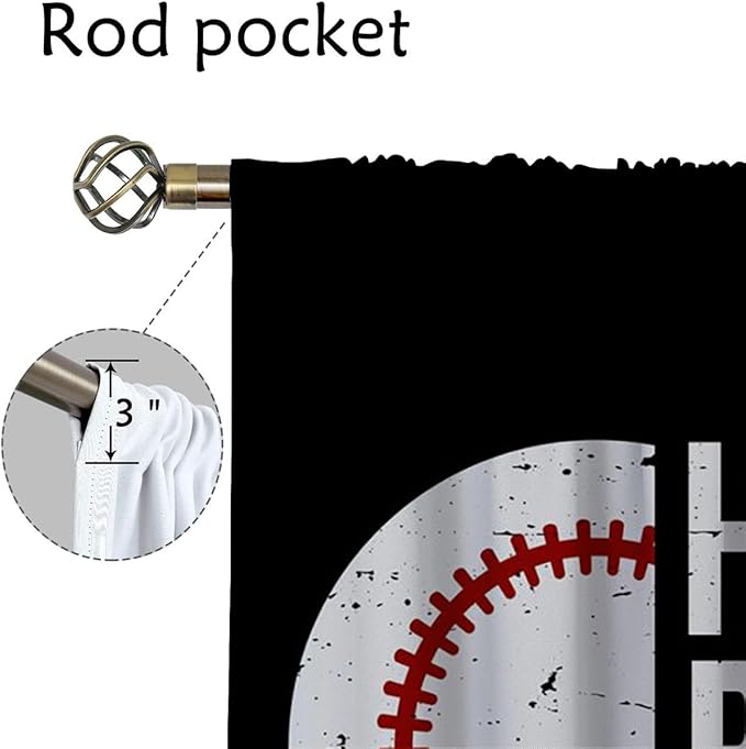 Baseball Blackout Curtains for Boy Girl Room Darkening Decor,Sport Theme Red and White Motto Dark Bedroom Living Room Home Rod Pocket Thermal Insulated Window Curtain/Drapes Panel,84x72 Inch…
