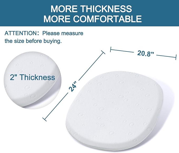 Baby Bassinet Mattress, 24" x 20.8" x 2" Dual Sided Gel Memory Foam Mattress with Breathable Removable Soft Cover Fit for Graco Pack n Play Dome LX Bassinet