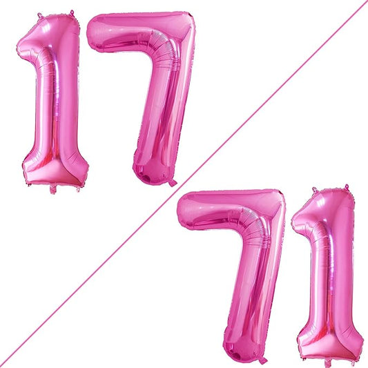 GOER Number 17 Balloons for 17th Birthday Sweet 17 Party Decorations,42 Inch Jumbo Foil Helium 71 Balloons for 71st Birthday Party Decoration (Hot Pink)
