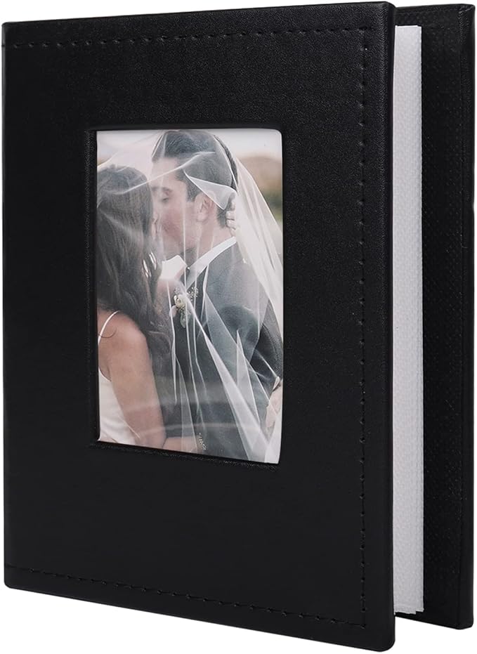 RECUTMS 100 Photo Album for 4x6 100 Small Photos Black Premium Leather Cover Inner White Page Vertical Photo Book for Family Wedding Graduation （Black）