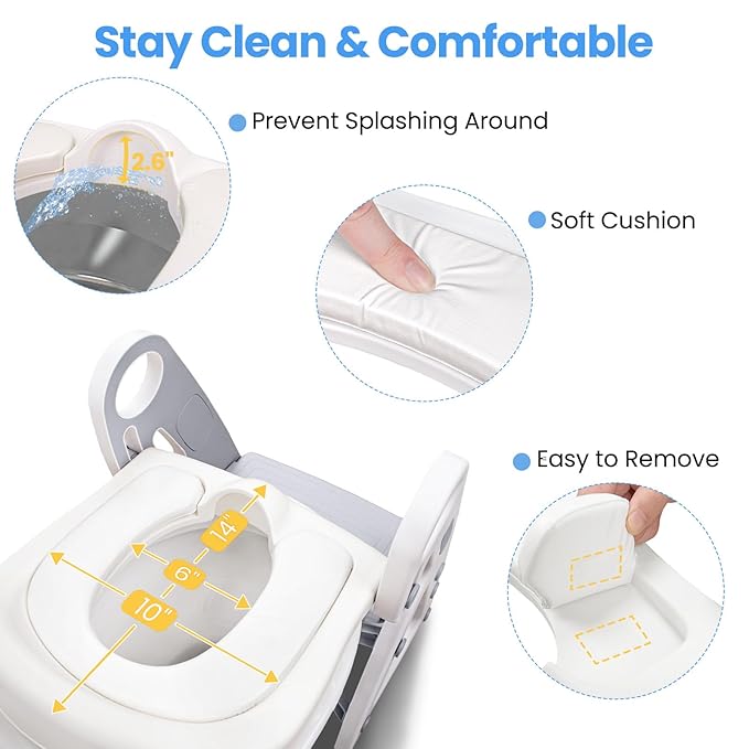 Primlect Potty Training Seat, 2-in-1 Toddler Toilet Seat with Step Stool, Ultra-Stable Potty Chair Attachment, Adjustable Seat and Step Ladder, Non-Slip Design, Splash Guard for Boys and Girls(Grey)