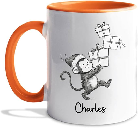 Personalized Monkey Accent Coffee Mug Gift For Dad Mom Daughter Son, Monkey Ceramic Coffee Cup 11Oz 15Oz, Customized Name Monkeys Teacup Gift For Birthday Christmas, Monkeys Lover White Travel Mug