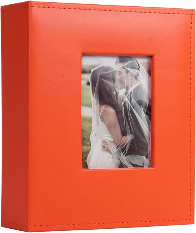 RECUTMS Photo Album 4x6 200 Photos, Leather Cover Wedding Family Photo Albums Holds 200 Horizontal 4x6 Photos (Orange)