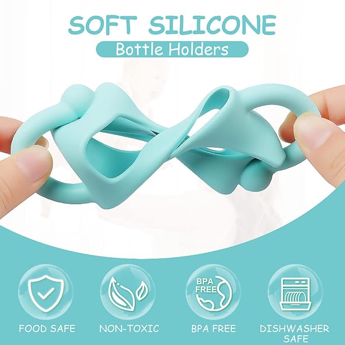 Silicone Baby Bottle Handles, 3PCS Bottle Handles for Dr Brown Narrow Bottles, Easy Grip Handles to Hold Baby Bottle, Easy Carry Handle Lightweight Bottle Handle (Red/Green/Blue)