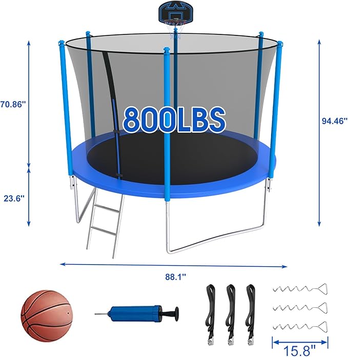 SKYUP Tranpoline 1500LBS 16 15 14 12 10 8 FT Tranpoline for 7-10 Kids and Adults, Windproof Outdoor Tranpoline with Enclosure Net, Basketball Hoop, Easy to Install & Last Long - ASTM Approved