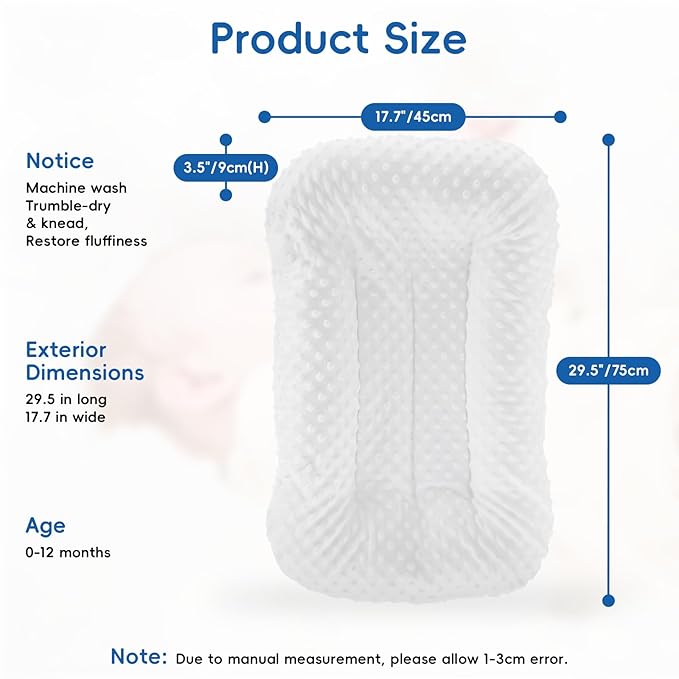 Baby Lounger for Newborn,Baby Nest for Newborn Soft Cotton Breathable for Playtime & Relaxation,Flat Babies Essentials Gifts Newborn Lounger for Boys & Girls 0-12 Months(White Bean)