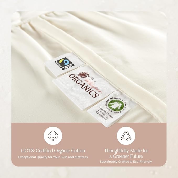 Organic Cotton, 100% Waterproof Mattress Protector Pad – Soft, Hypoallergenic, Breathable Bed Cover – GOTS & Fair-Trade Certified – 17 in. Deep, King Size Mattress Cover by Whisper Organics