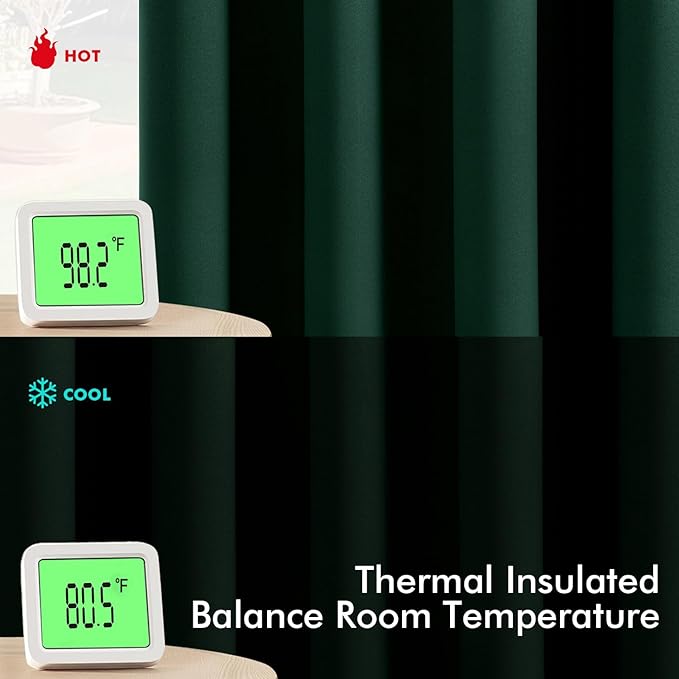 MIULEE Hunter Green Blackout Curtains for Bedroom Living Room 63 Inches Long 2 Panels, Thermal Insulated Room Darkening Drapes Solid Grommet Noise Reduction Emerald Green Christmas Curtains 40x63 Inch