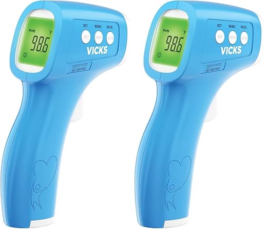 Vicks Non-Contact Infrared Thermometer for Forehead, Food and Bath – Touchless Thermometer for Adults, Babies, Toddlers and Kids – Fast, Reliable, and Clinically Proven Accuracy (Pack of 2)