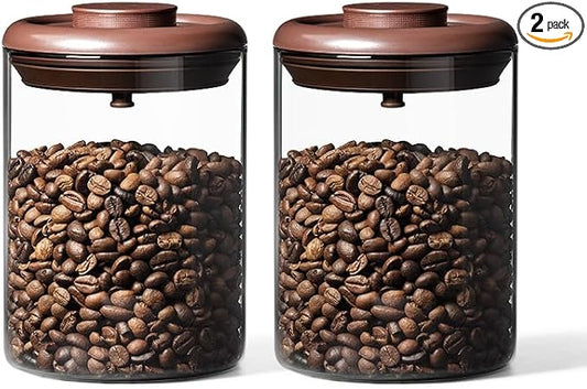 Ankou Glass Coffee Canister 900ml x 2 Jar, Airtight Food Storage Container with Pop Lid, Kitchen High Borosilicate Glass Contianers For Tea Coffee Bean Sugar