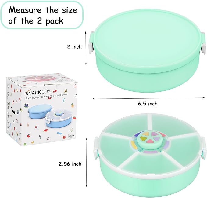 Kids' Rotating Snack Container Set – 2-Pack, Includes 1 Rotating Snack Container & 1 Round Sectioned Snack Box, BPA-Free, Dishwasher Safe, Perfect for Travel-Green