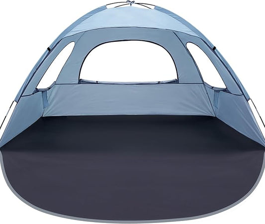 WhiteFang Beach Tent Anti-UV Portable Sun Shade Shelter for 3/4/6/8 Person, Extendable Floor with 3 Ventilating Mesh Windows Plus Carrying Bag, Stakes and Guy Lines