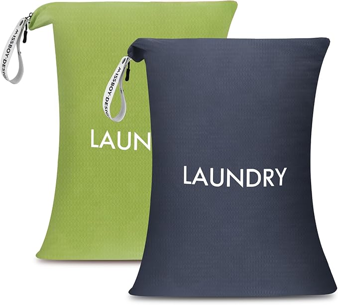 MissBoy 2 Pack Laundry Bags, Nylon Washable Wet Dry Bag, Travel Laundry Bags for Dirty Clothes, Swimming Bathing Suit Workout Wet Clothes Bag