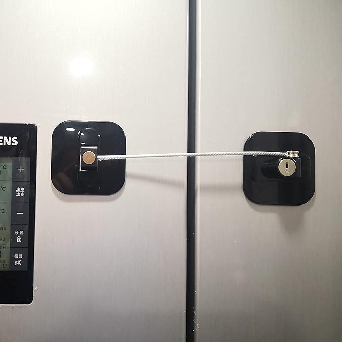 YEYA Upgraded Refrigerator Locks for Adults, Drawer Lock with Key, Cabinet Lock for Baby Proofing 2 Pack Black