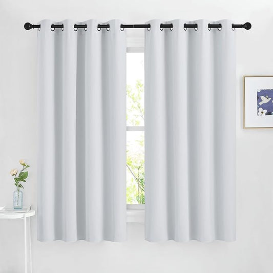 NICETOWN Room Darkening Curtains for Living Room - Easy Care Solid Thermal Insulated Silver Grommet Light Blocking for Bedroom (2 Panels, 46 by 63, Greyish White)