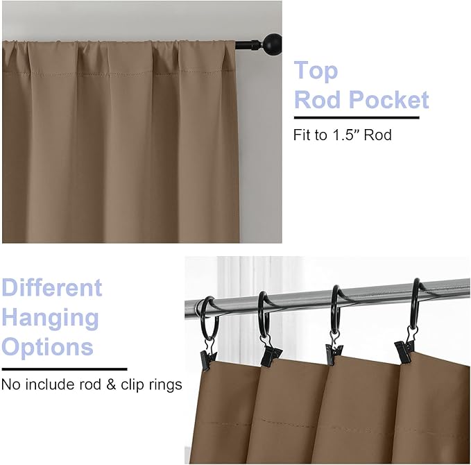 Simplebrand Ava Brown Short 36 Inches Blackout Curtain 2 Panels Set, Half Window Rod Pocket Privacy Curtain Tiers for Kitchen, Curtains Blackout for Bathroom Shades, W40 x L36 Inch, Brown