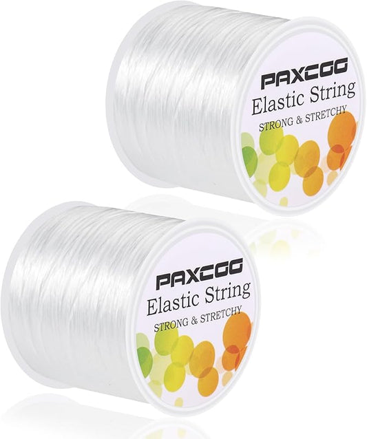 PAXCOO 2 Rolls Elastic String for Bracelets, Stretch Magic Elastic String Bead Cord Jewelry Thread for Bracelet, Necklaces, Clay Beads, Pony Beads (White)