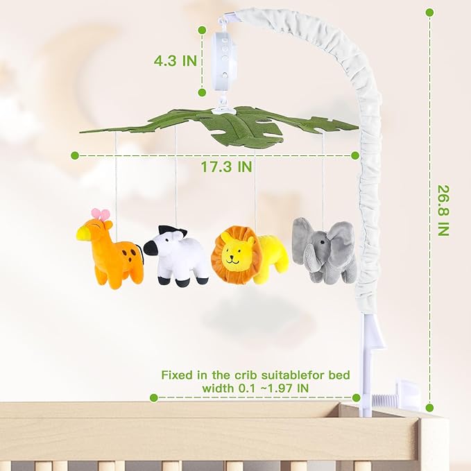 Baby Crib Mobile with Music and Lights, Mobile for Crib with Remote Control, Rotation, Starlight Projection, Crib Toys for Babies Boys Girls(Green)