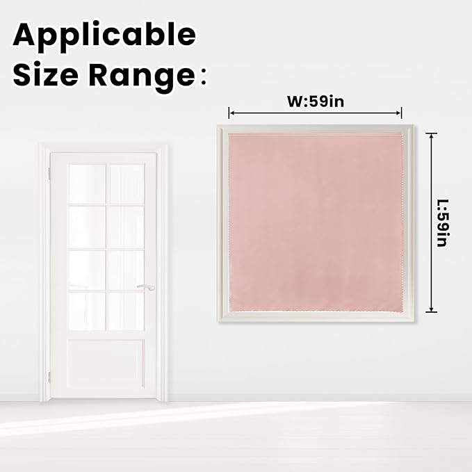 Self Adhesive Blackout Curtains- Stick on Curtains Shades Window Blinds Curtains No Rod Needed Easy to Hang Curtain, Use for Bedroom, Living Room,Roman Shades, 59" W X 59" L, Pink, 1 Panel