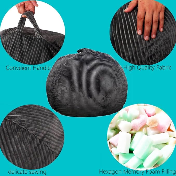 Bean Bag Chairs with Faux Rabbit Fur Cover, 3 ft Giant Memory Foam Bean Bag Chairs for Adults/Teens with Filling,Ultra Soft Faux Fur Fabric, Round Sofa for Living Room Bedroom College Dorm