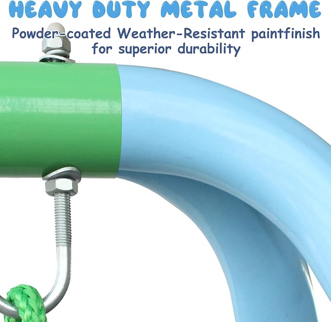 2-in-1 Toddler Swing Set with Metal Stand, Safety Belt & 4 Anchors - A-Frame Swing for Kids 6 Months+ (Blue, Indoor/Outdoor Backyard Playground)