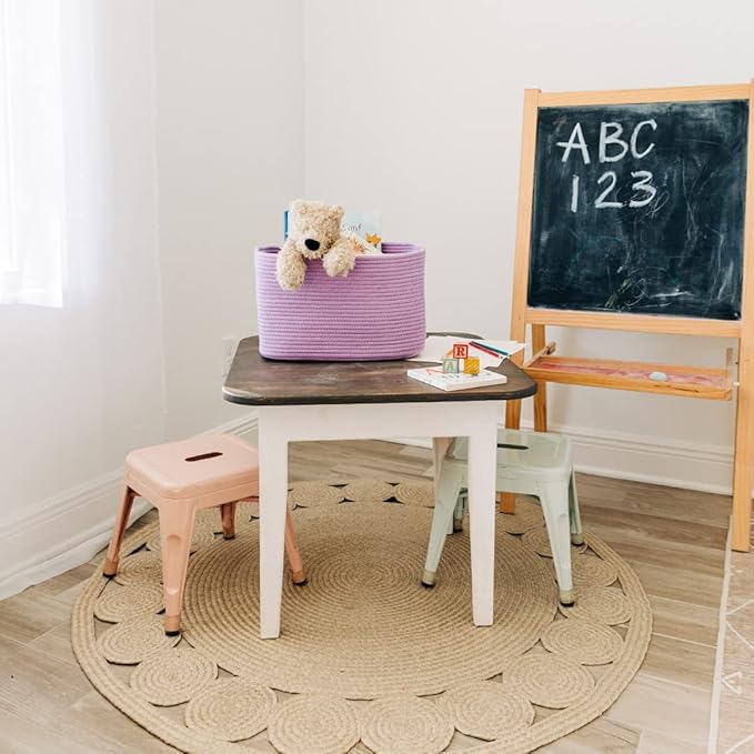 OrganiHaus Purple Basket for Shelves, Decorative Cloth for Organizing, Cotton Rope Storage Basket for Toys, Small Woven Baskets for Storage
