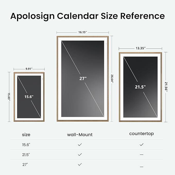 ApoloSign 15.6-inch Digital Calendar: Dual Mode Calendar with Google Play & Multi-calendar Sync, Electronic Planner & Chore Chart, Smart Touchscreen, Interactive Display for Family Schedules (Teak, 15.6")