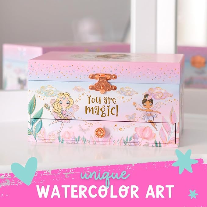 Musical Fairy Jewelry Box for Girls - Kids Music Box with Spinning Fairy and Mirror, Princess Gifts for Little Girls, Jewelry Boxes, Childrens Birthday Gift - Ages 3-10, Pink