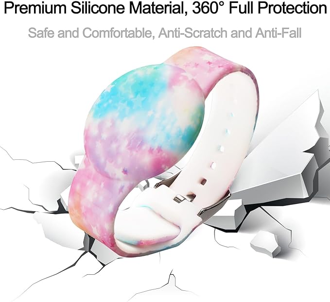 Waterproof AirTag Bracelet for Kids, Hidden Printed Wristband for Apple Air Tag, Silicone AirTag Holder GPS Tracker Case for Band for Child Toddler, Secure Anti-Lost Protection(Starry Sky Pink)