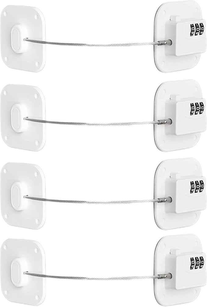 Cabinet Locks with Combination,Drawer Lock,Child Proof Refrigerator Lock,Child Safety Locks for Cabinets (White 4pcs)