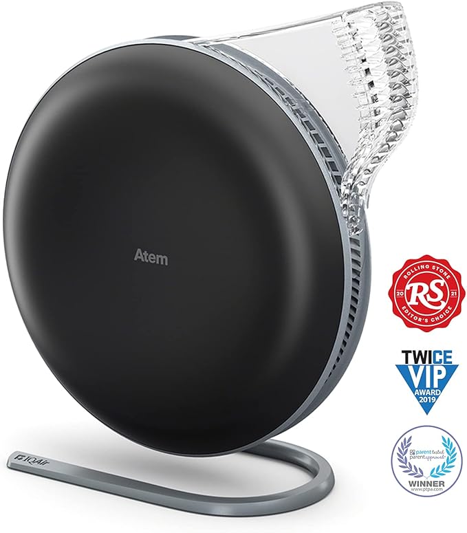 IQAir Atem Desk Air Purifier for Home, Office, Desktop, Small Room up to 150 sq ft, HyperHEPA Filter for Bacteria, Viruses, Allergens, Pets, Asthma, Pollen, Dust, Swiss Design, Made in Germany, Black