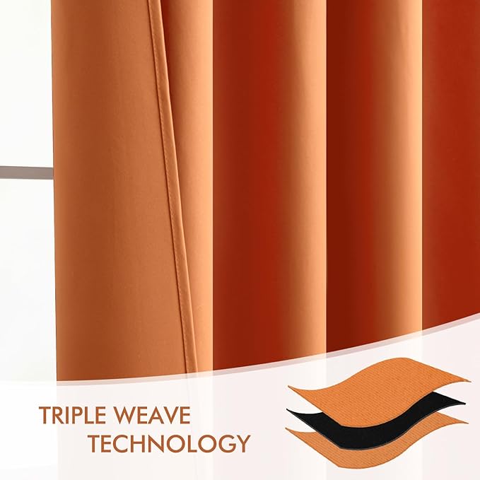 MIULEE Orange Back Tab Blackout Curtains 96 Inch Long 2 Panels Set for Living Room Bedroom, Rod Pocket/Pinch Pleated Long Fall Thermal Insulated Room Darkening Light Blocking Floor to Ceiling Drapes