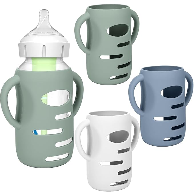 BUSOHA 3 Pack Silicone Sleeves for Dr Brown's Glass Baby Bottles - Drop Protection Baby Bottle Sleeves,Compatible with Dr. Brown's Newborn Glass Bottles,with Silicone Handles,9 oz