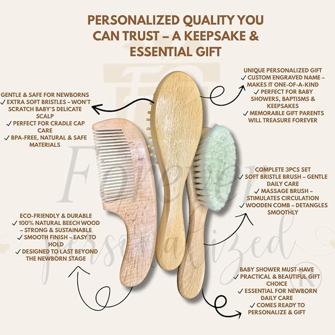 Personalized Wooden Baby Brush Set Girl | Wooden Baby Brush and Comb Set| Personalized Baby Gift | Personalized Baby Gift Girls | Floral Initial New Born Baby Gift