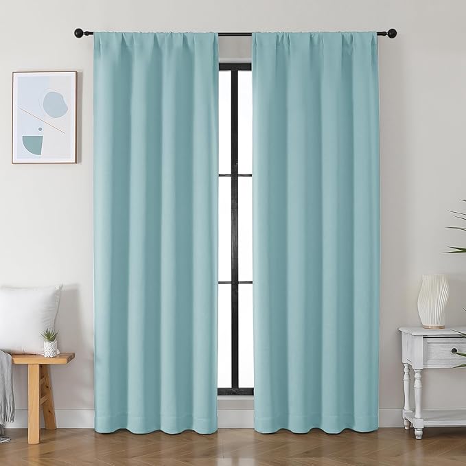 Simplebrand Ava Aqua Blackout Curtains for Bedroom 84 Inch Length 2 Panels Set, Solid Thermal Insulated Privacy Nursery Window Treatment Curtains Blackout Drapes, W40 x L84 Inch, Aqua