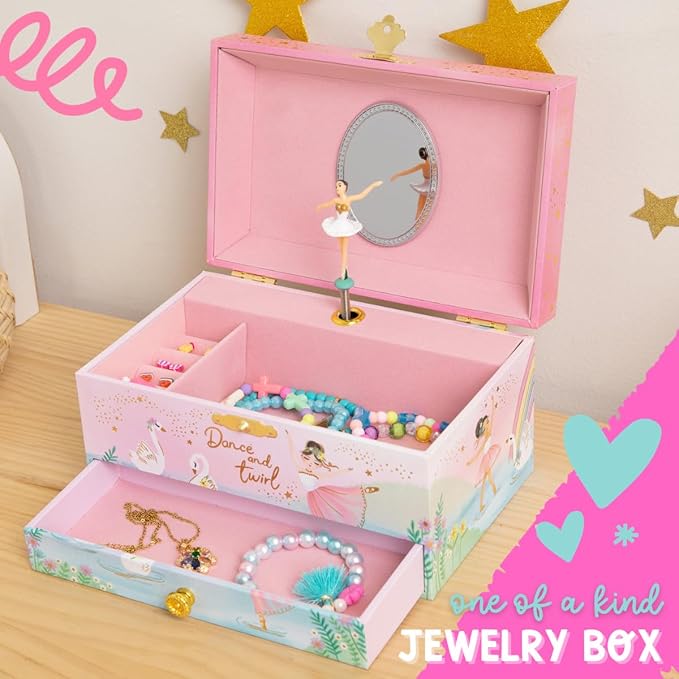 Musical Ballerina Jewelry Box for Girls - Kids Dancing Ballerina Music Box with Mirror, Ballet Gifts for Little Girls, Jewelry Boxes, Childrens Birthday Gift, Ages 3-10