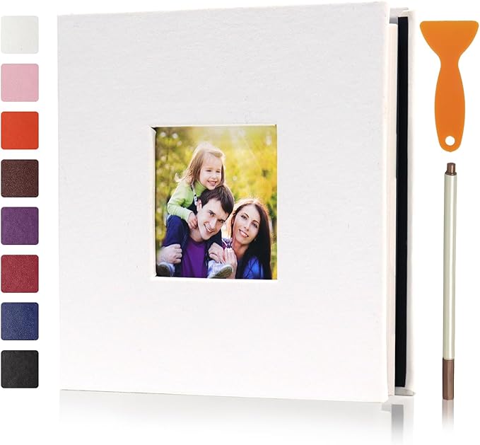 RECUTMS Small Photo Album Self Adhesive Scrapbook Magnetic Photo Albums for 4x6 5x7 8x10 Pictures for Baby Family Wedding 40 Pages with Metal Pen and Plastic Board (White)