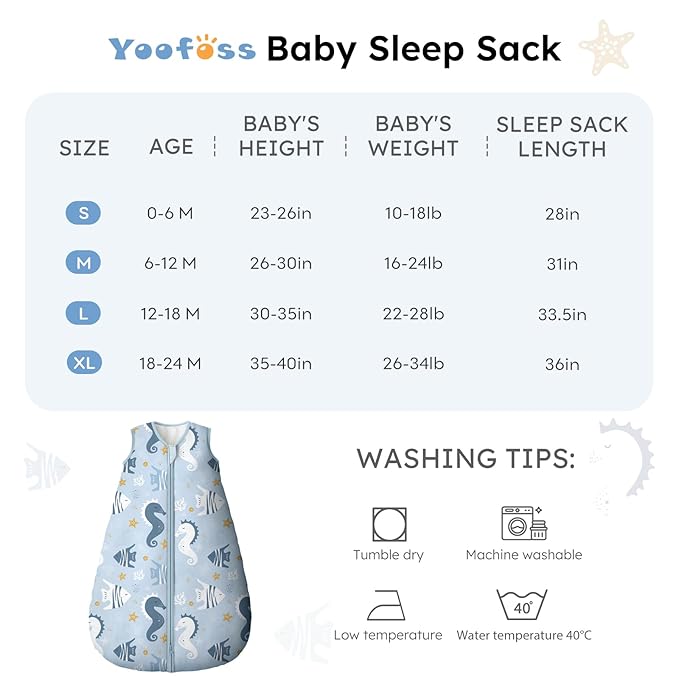 Yoofoss Baby Sleep Sack 12-18 Months, TOG 2.5 Baby Wearable Blanket with 2-Way Zipper, 100% Organic Cotton Fabric Winter Newborn Sleeping Sack, Warm Soft Comfy
