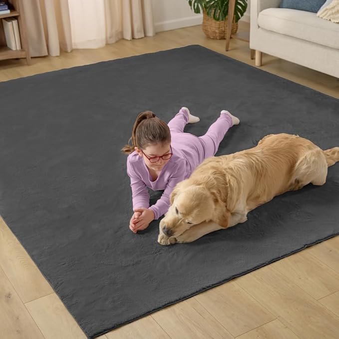 GORILLA GRIP Ultra Soft Washable Area Rug, 5x7, Stain and Slip Resistant Plush Thick Carpet for Bedroom Living Room, No Shed Floor Rugs, Pet Friendly, Dorm Essentials, Nursery Home Decor, Dark Gray