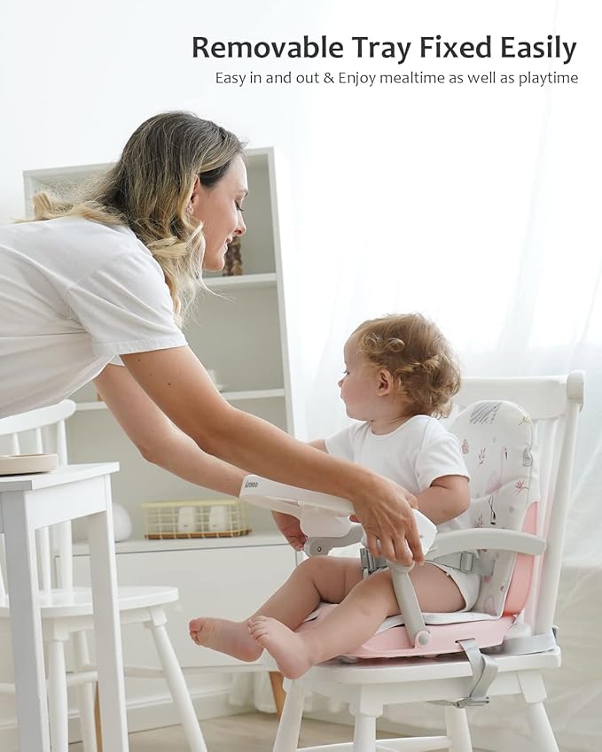 Baby Booster Seat for Dining Table with Removable Tray & Cushion, 3in1 Portable Toddler Booster Seat, 4 Height Adjustable Travel High Chair for Babies and Toddlers