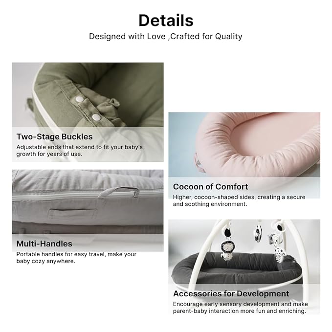 Deluxe Infant Lounger, Baby Nest Cover for Baby Girls & Boys, Newborn Essentials for Baby 0-12 Months, 100% Cotton (SummerSky)