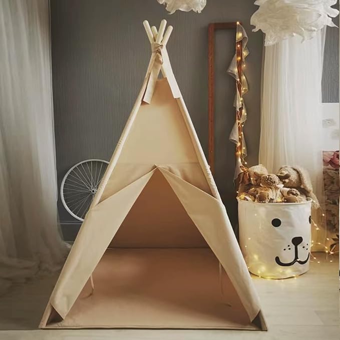Teepee Tent for Kids-Portable Children Play Tent Indoor Outdoor (Khaki)